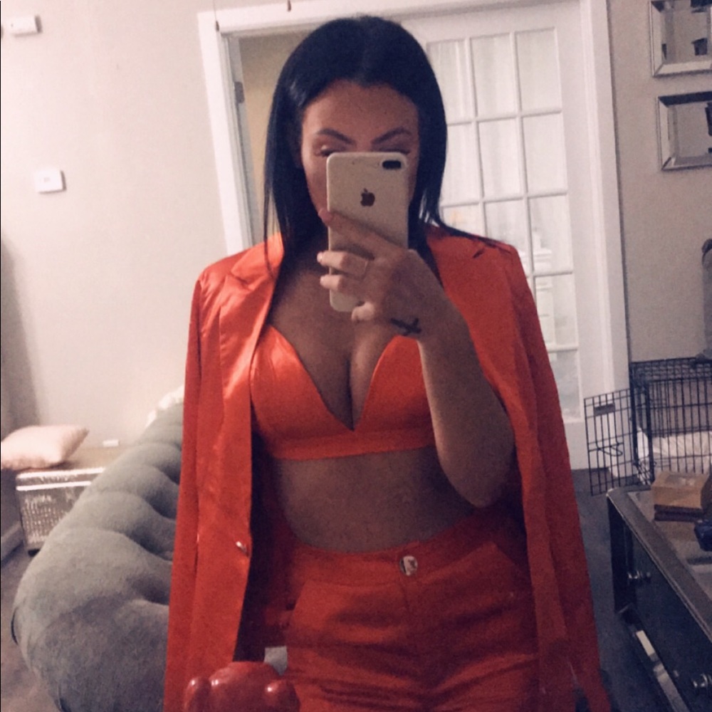 Fashion Nova Orange Silk Suit Set